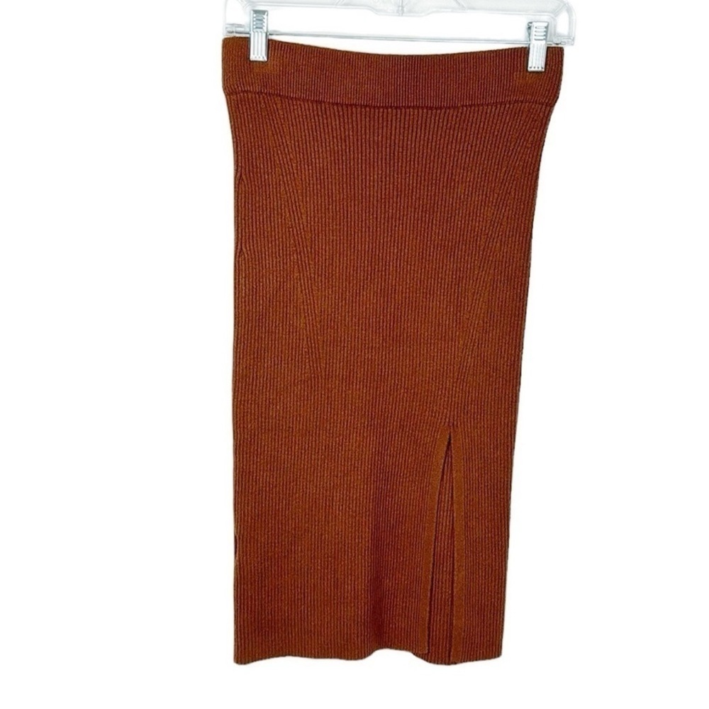 Abercrombie & Fitch Stretch Ribbed Knit Midi Skirt Women's S Rust EUC Front Slit